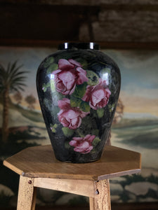 Antique reverse painted glass vase