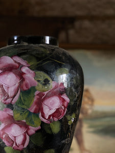 Antique reverse painted glass vase