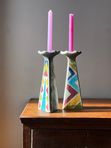 Pair of raku pottery candlesticks