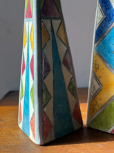 Load image into Gallery viewer, Pair of raku pottery candlesticks