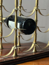 Load image into Gallery viewer, Circa 1960 brass and oak table top 12 bottle wine rack