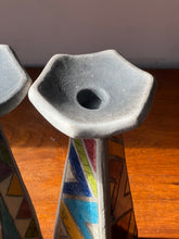 Load image into Gallery viewer, Pair of raku pottery candlesticks