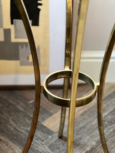 Circa 1980. French Brass Gueridon Drink Table With Smoked Glass