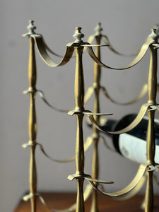 Circa 1960 brass and oak table top 12 bottle wine rack