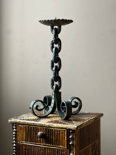 France circa 1950. Brutalist wrought iron chain candlestick.