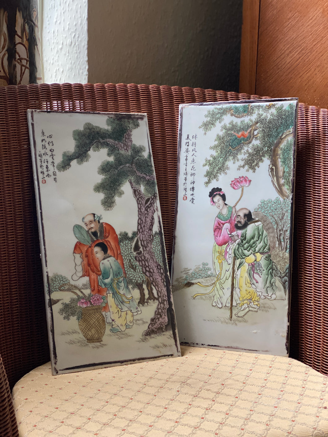 Pair of 19th century Famille rose porcelain plaques