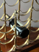 Load image into Gallery viewer, Circa 1960 brass and oak table top 12 bottle wine rack