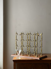 Load image into Gallery viewer, Circa 1960 brass and oak table top 12 bottle wine rack
