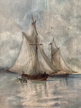Load image into Gallery viewer, Antique oil on canvas of two ships