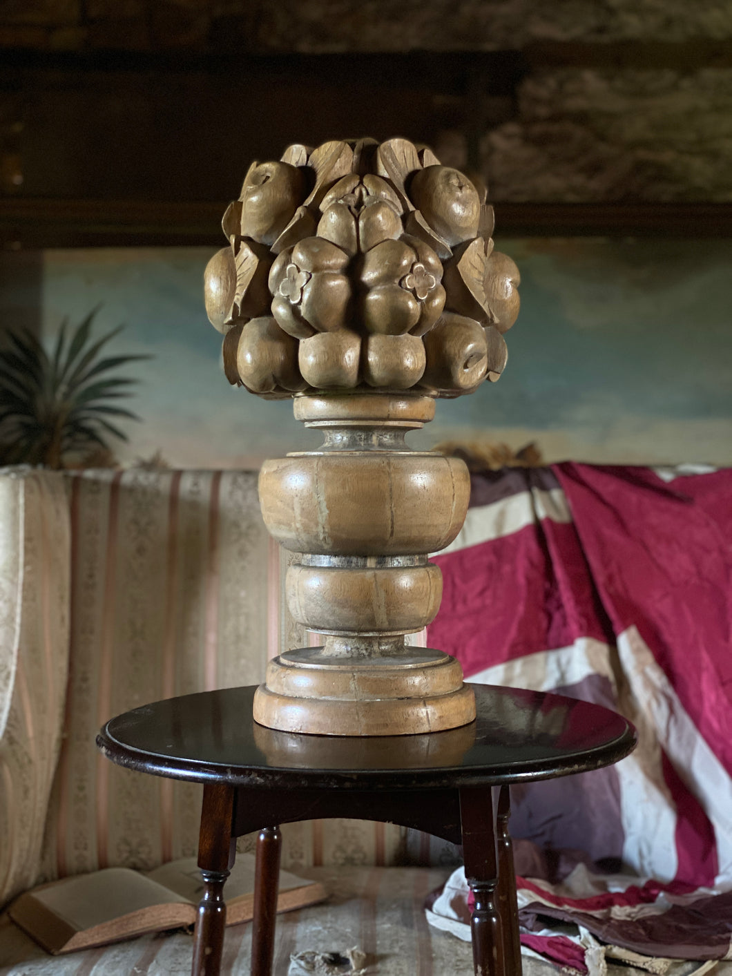 Hand carved oak fruit basket