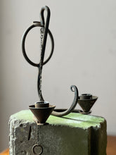 Load image into Gallery viewer, Brutalist wrought iron candle sconce with snuffer
