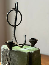 Load image into Gallery viewer, Brutalist wrought iron candle sconce with snuffer