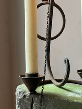 Load image into Gallery viewer, Brutalist wrought iron candle sconce with snuffer