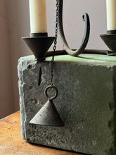 Load image into Gallery viewer, Brutalist wrought iron candle sconce with snuffer