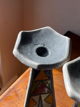 Load image into Gallery viewer, Pair of raku pottery candlesticks