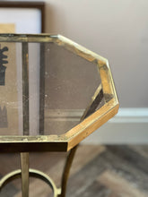Load image into Gallery viewer, Circa 1980. French Brass Gueridon Drink Table With Smoked Glass