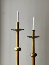 Load image into Gallery viewer, Pair of large Ecclesiastical Brass Candlesticks