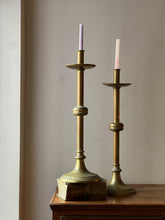 Load image into Gallery viewer, Pair of large Ecclesiastical Brass Candlesticks